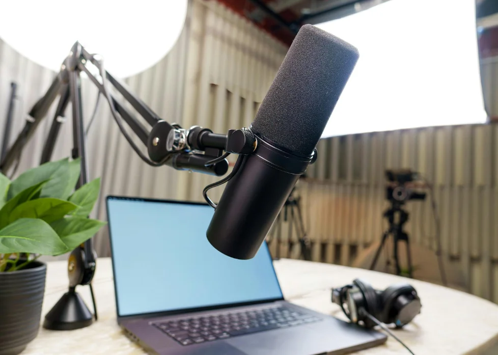 Inside the recording booth at Podhub Studios